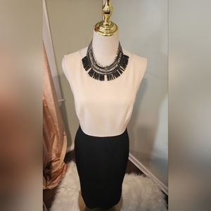 Escada Colorblocked Elegant Sheath Dress Size 4 cream & black career cocktail